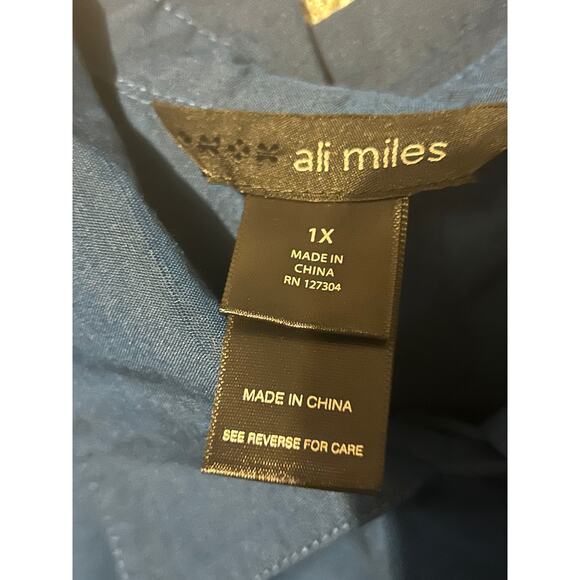 Ali Miles Lagenlook Minimalist Business Office Blue Large Front Button Tunic Top - Picture 8 of 10